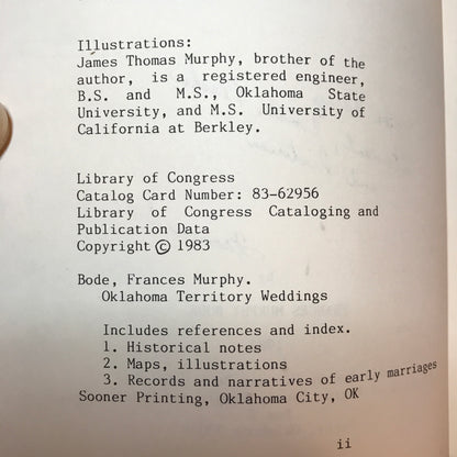 Oklahoma Territory Weddings - Frances Murphy Bode - Signed - 1983