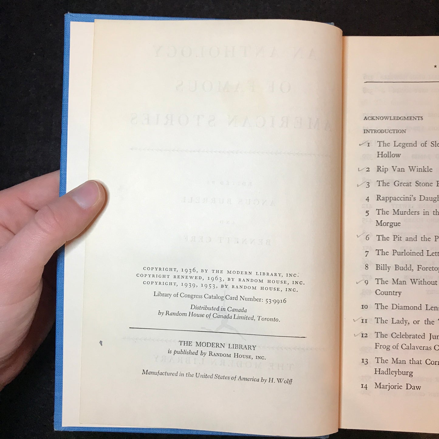 An Anthology of Famous American Stories - Edited by Angus Burrell and Bennett Cerf - Modern Library - 1963