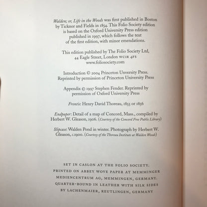 Walden, or Life in the Woods - Henry D. Thoreau - Folio Society - 2009
