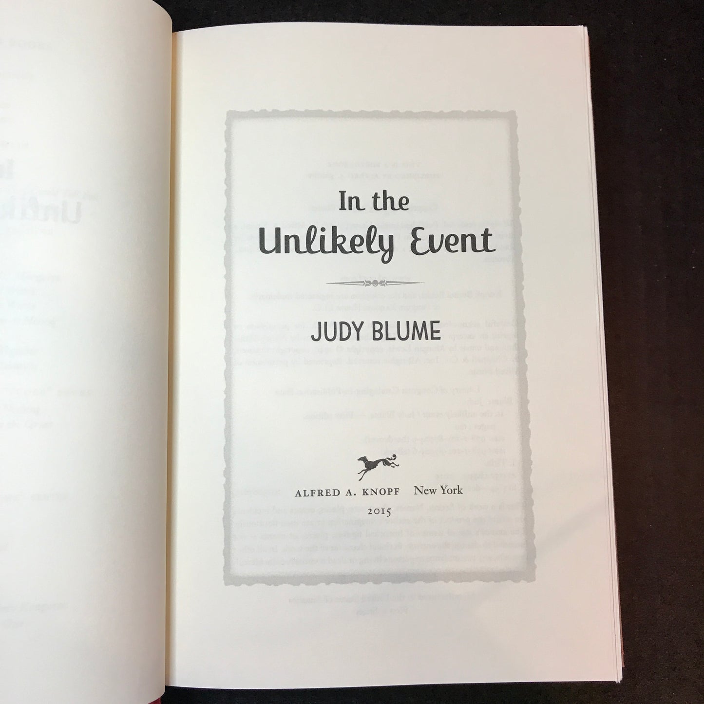 In the Unlikely Event - Judy Blume - Signed - 1st Edition - 2015