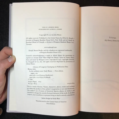 In the Unlikely Event - Judy Blume - Signed - 1st Edition - 2015
