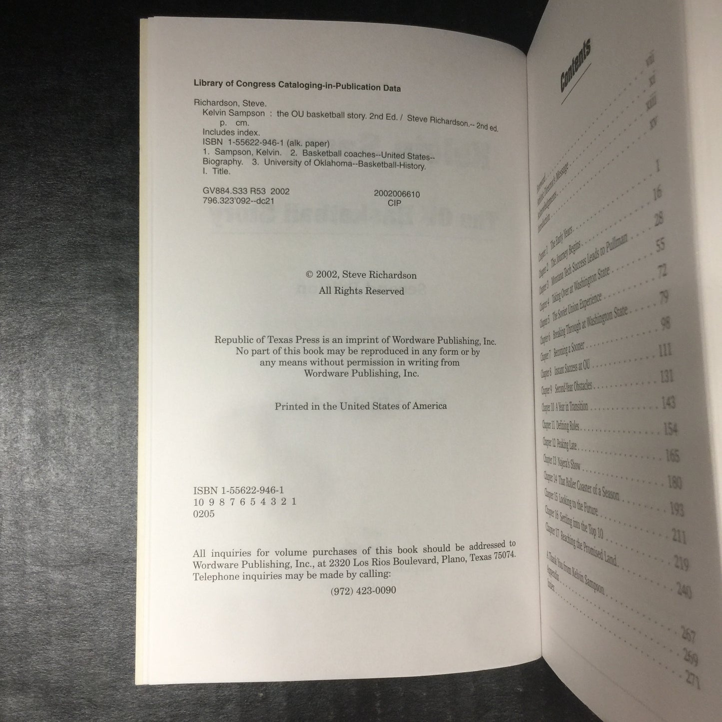 Kelvin Sampson: The OU Basketball Story - Steve Richardson - Signed - Second Edition - 2002