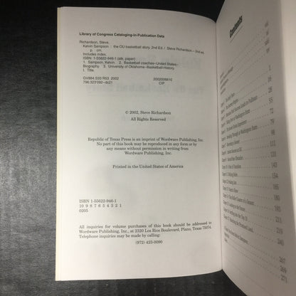 Kelvin Sampson: The OU Basketball Story - Steve Richardson - Signed - Second Edition - 2002
