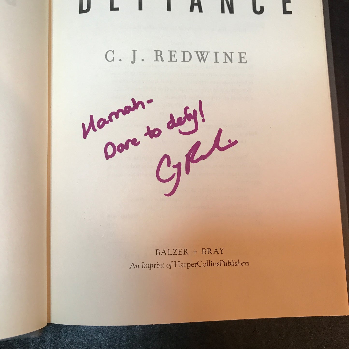 Defiance - C. J. Redwine - Signed - 1st Edition - 2012
