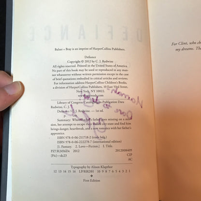 Defiance - C. J. Redwine - Signed - 1st Edition - 2012