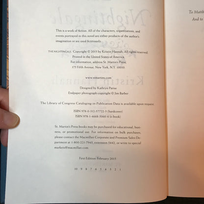 The Nightingale - Kristin Hannah - Signed - 1st Edition - 2015