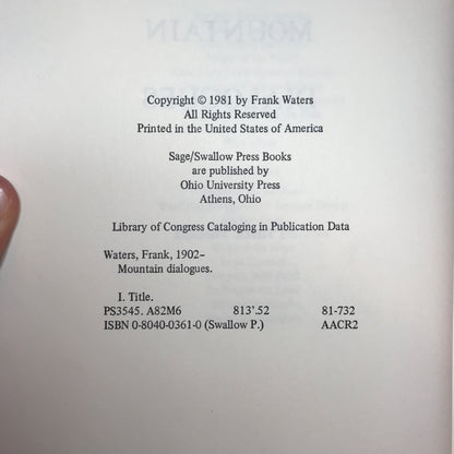 Mountain Dialogues - Frank Waters - Signed - 1981