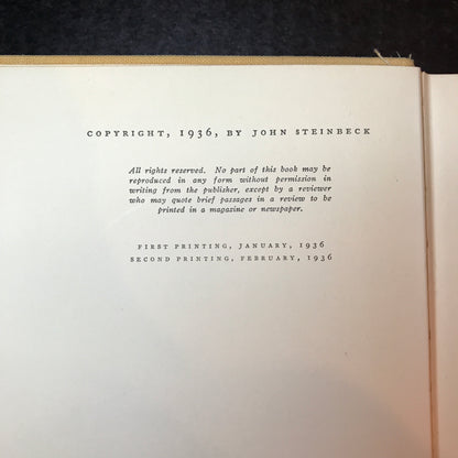 In Dubious Battle - John Steinbeck - 2nd Print - 1936