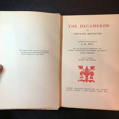 The Decameron of Giovanni Boccaccio - Translated by J. M. Rigg - 2 Volumes - c. 1920's