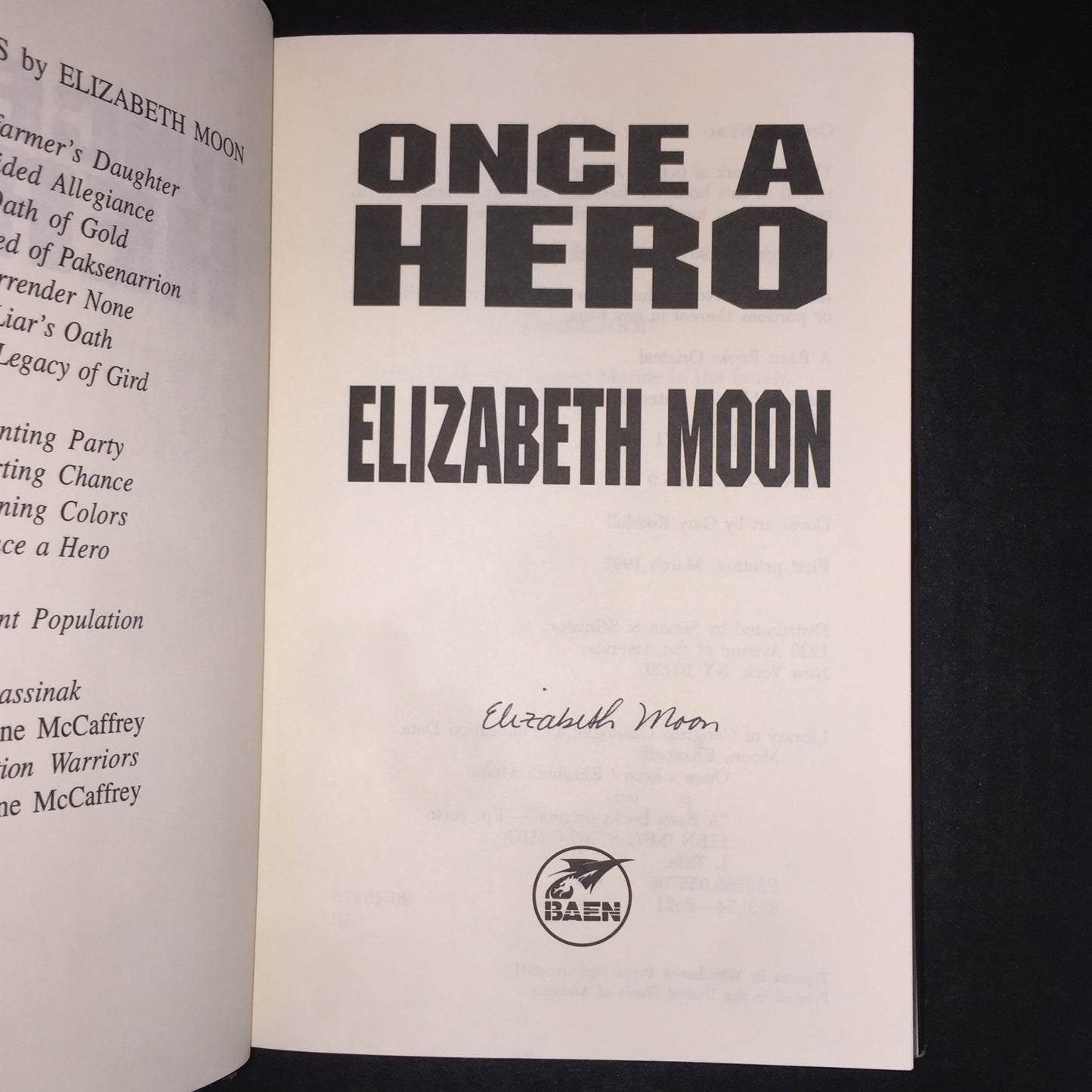 Once A Hero - Elizabeth Moon - 1st Edition - Signed - 1997