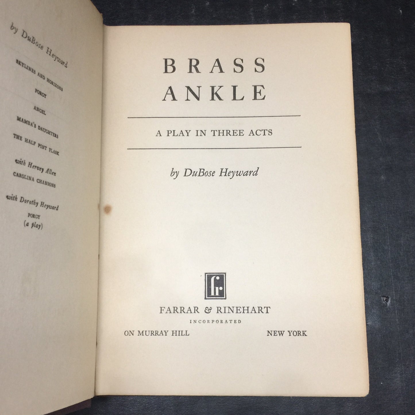 Brass Ankle - DuBose Heyward - First Trade Edition - 1931