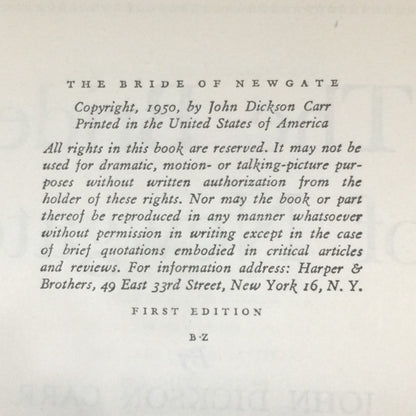 The Bride of Newgate - John Dickson Carr - First Edition - 1950