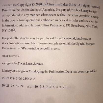 The Exiles - Christina Baker Kline - 1st Edition - 2020