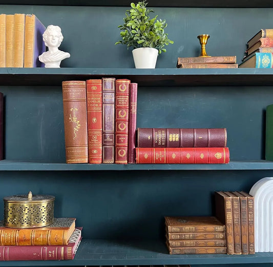 Books by the Foot | Vintage Foreign Language Ornate Decorative Bundle | Collection of Oversized Books | Display Prop & Staging | Home Decor