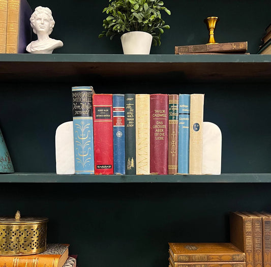 Books by the Foot | Vintage Foreign Language Ornate Decorative Bundle | Collection of Hardcover Books | Display Prop & Staging | Home Decor