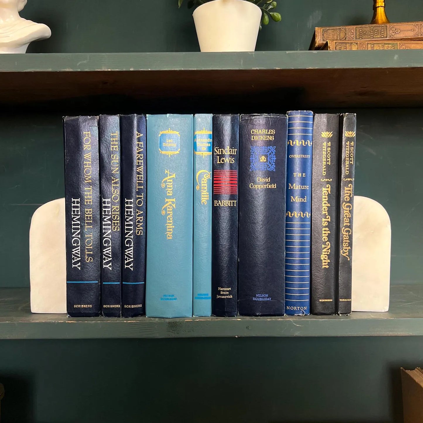 Vintage Decorative Hardcover Books by the Foot: Blue & Black, 10 Book Bundle
