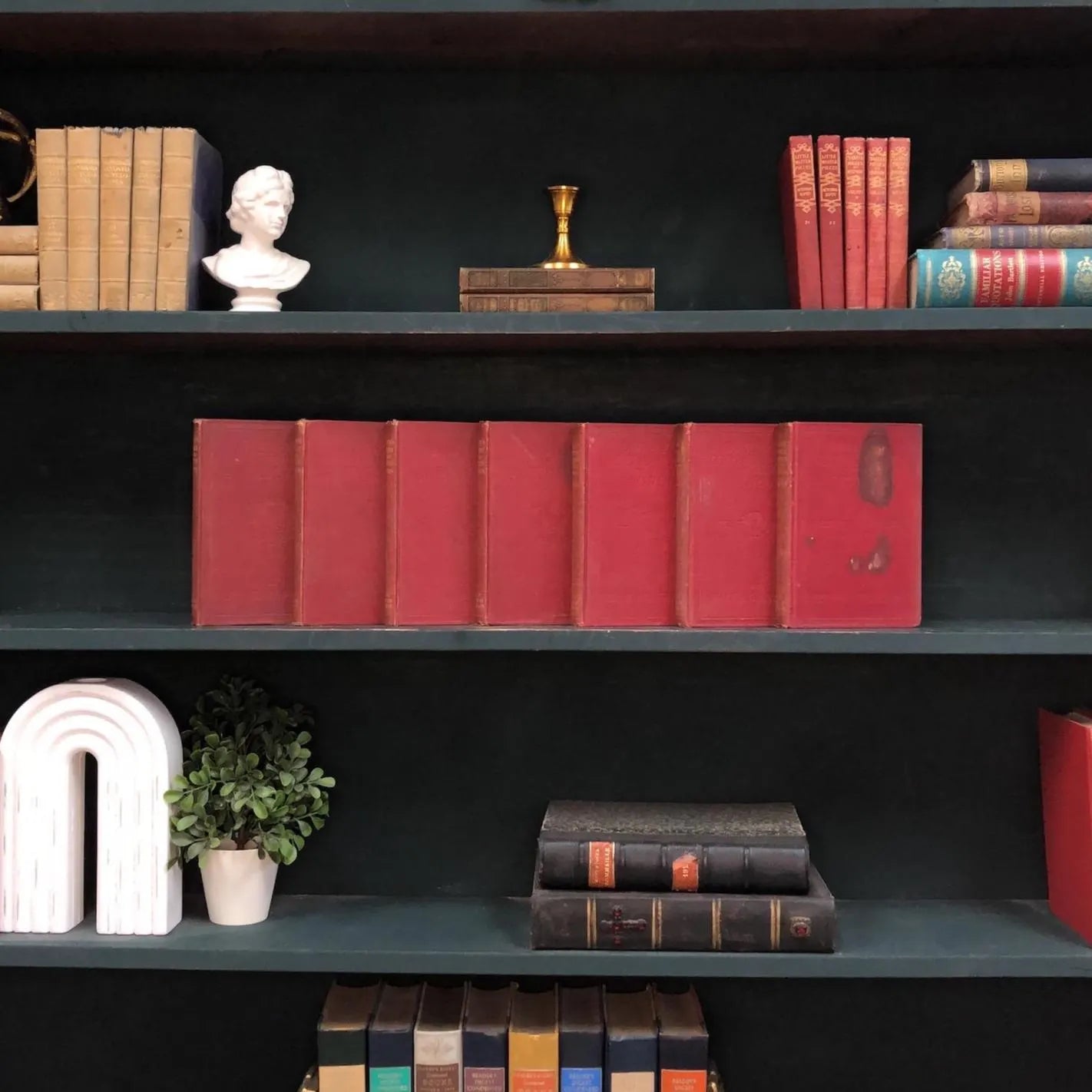 Vintage Hardcover Books by the Foot: Historical Decorative Display - Set of 7