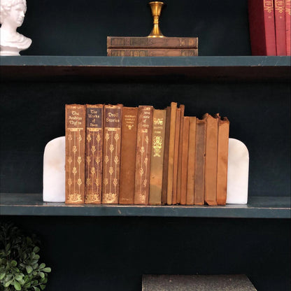 Classic Books by the Foot: Antique 1900's Brown Leather Books, Hardcover Set, Display Hardcovers