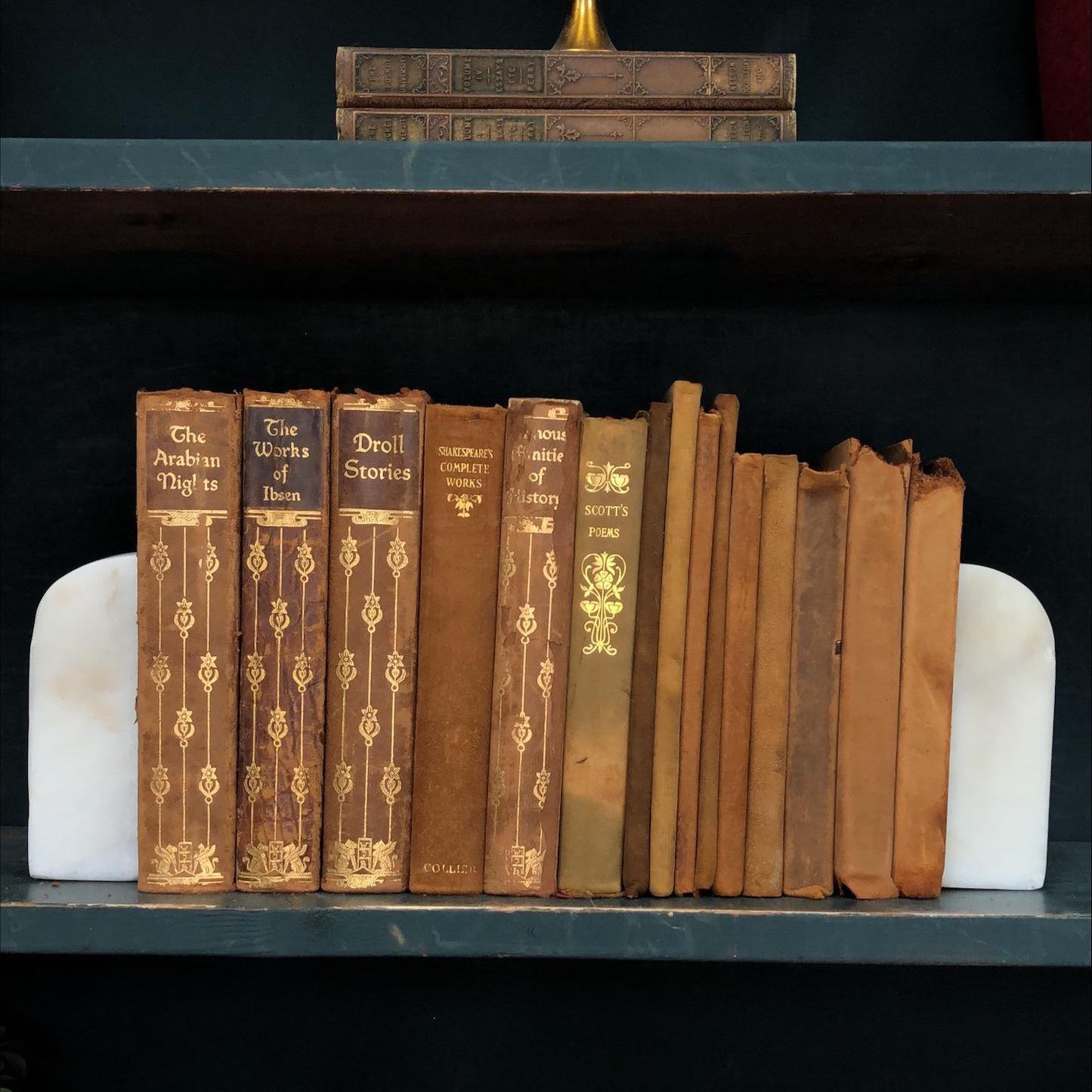 Classic Books by the Foot: Antique 1900's Brown Leather Books, Hardcover Set, Display Hardcovers