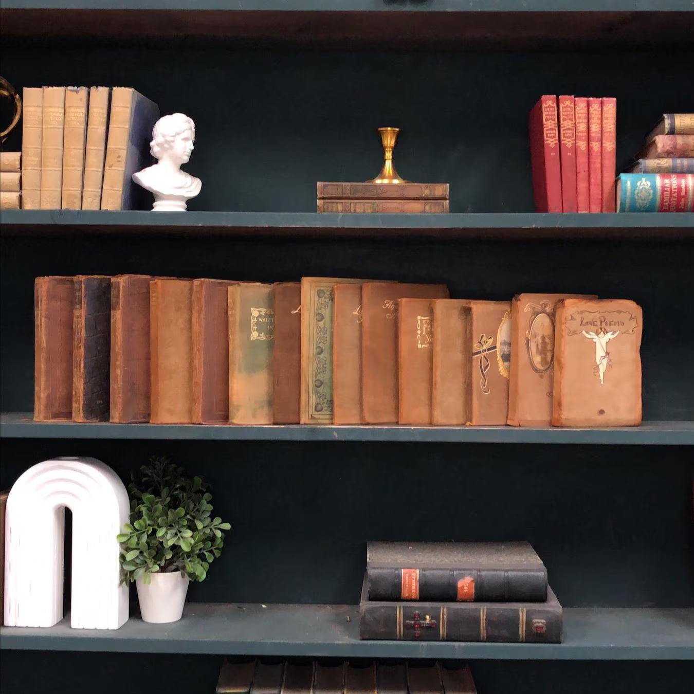 Classic Books by the Foot: Antique 1900's Brown Leather Books, Hardcover Set, Display Hardcovers