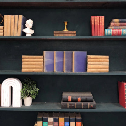Classic Books by the Foot: Old World Library Shelf, Sun-faded indigo Encyclopedias, Hardcover Set, Display Hardcovers