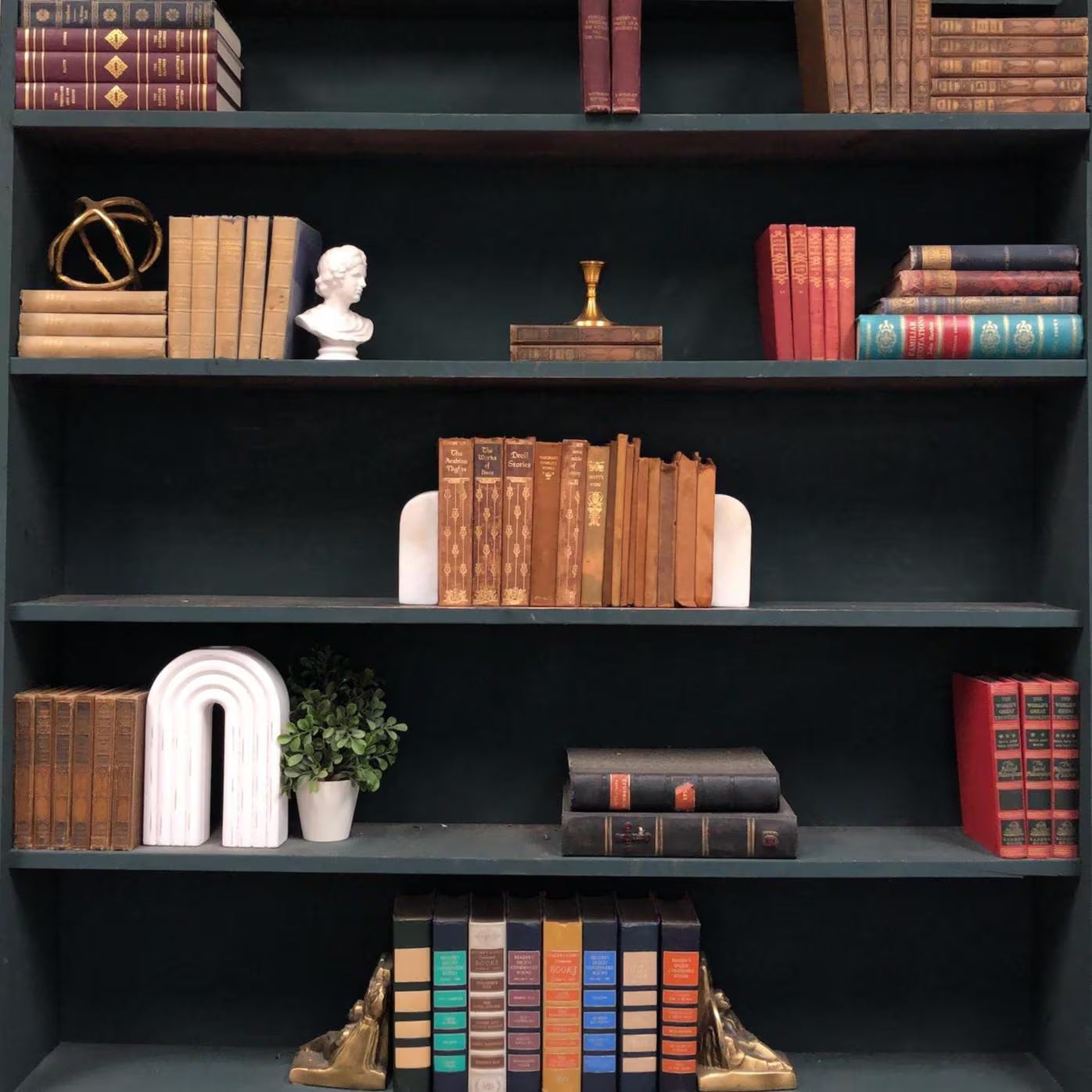 Classic Books by the Foot: Antique 1900's Brown Leather Books, Hardcover Set, Display Hardcovers