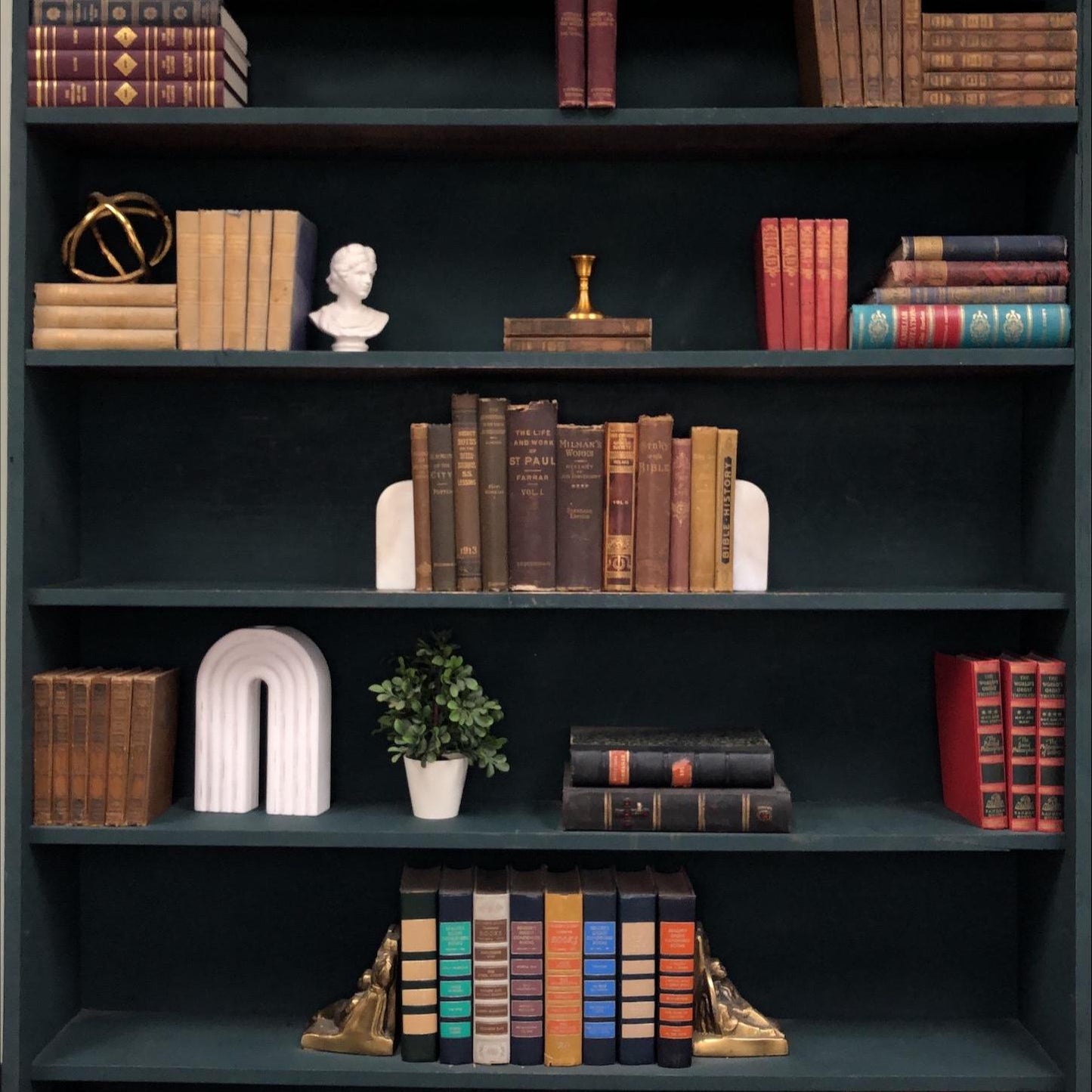 Classic Books by the Foot: Antique Brown books Christian Theology Library, Display Hardcovers