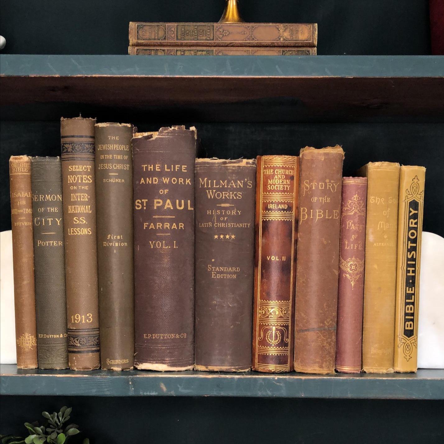 Classic Books by the Foot: Antique Brown books Christian Theology Library, Display Hardcovers