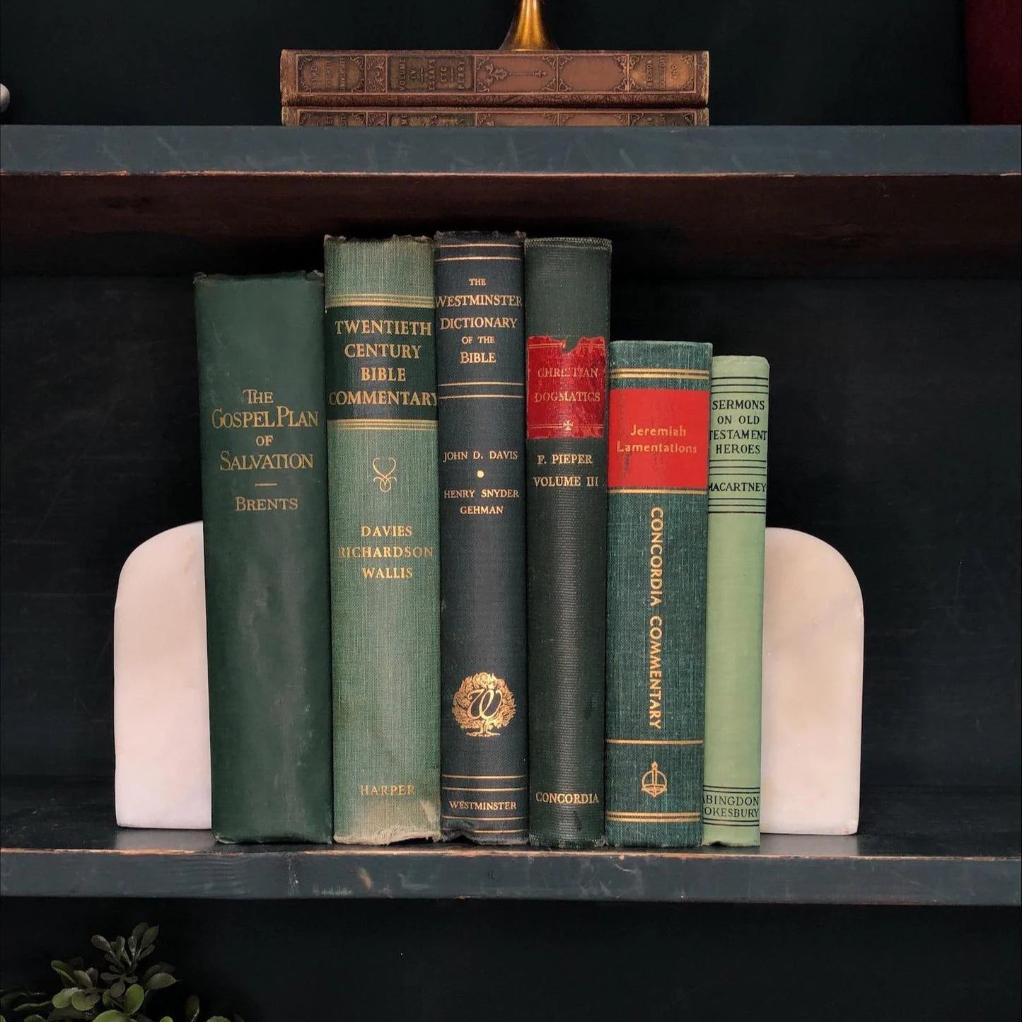 Classic Books by the Foot: Vintage Green Christian Theology Library Decor, Display Hardcovers