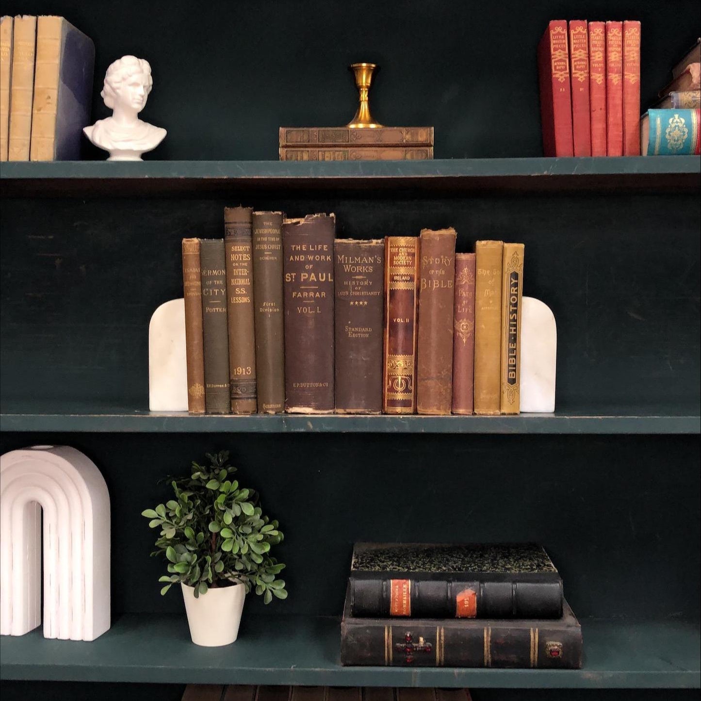 Classic Books by the Foot: Antique Brown books Christian Theology Library, Display Hardcovers