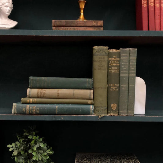 Classic Books by the Foot: Antique Green Christian Theology Library Decor, Display Hardcovers