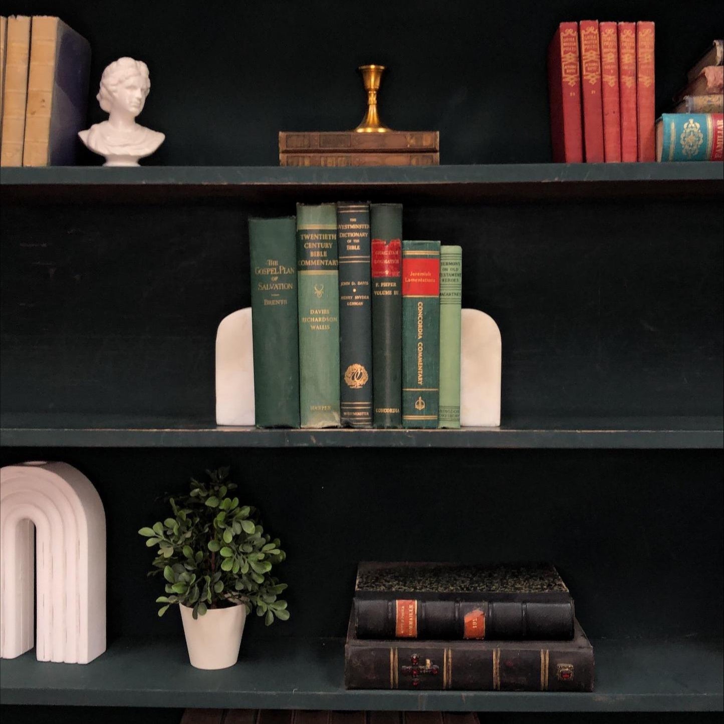 Classic Books by the Foot: Vintage Green Christian Theology Library Decor, Display Hardcovers