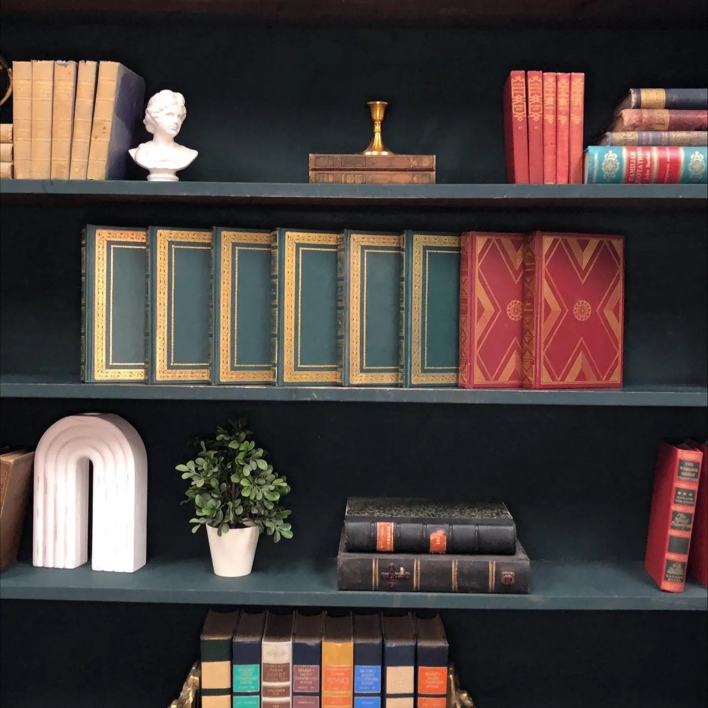 Classic Books by the Foot: Classic Literary Decor Emerald green and Burgundy books International Collector Library, Display Hardcovers