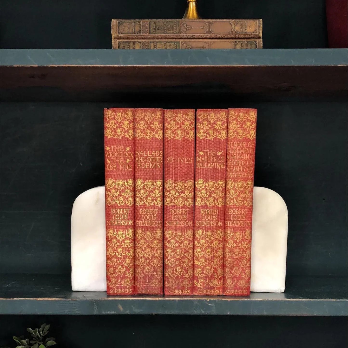 Classic Books by the Foot: Ornate Antique Red and Gold Robert Louis Stevenson Set, Display Hardcovers