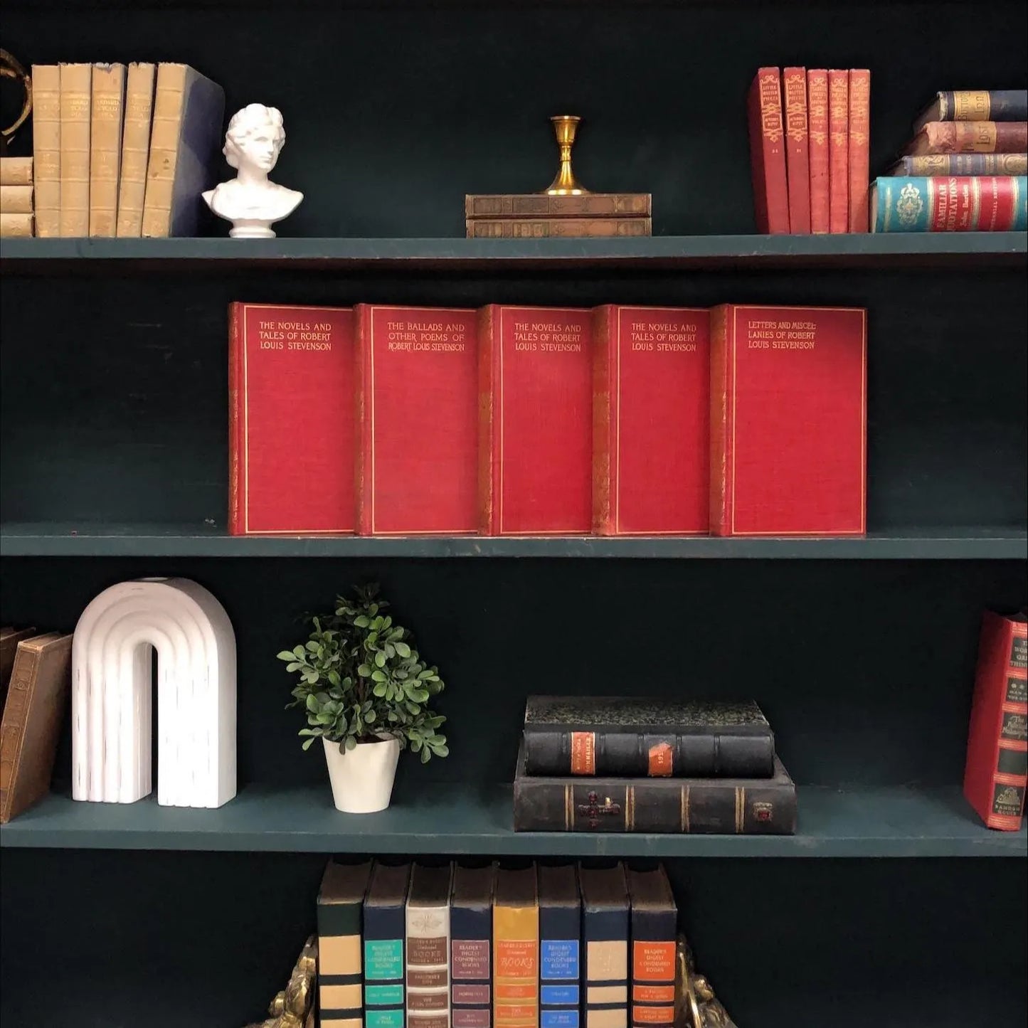Classic Books by the Foot: Ornate Antique Red and Gold Robert Louis Stevenson Set, Display Hardcovers