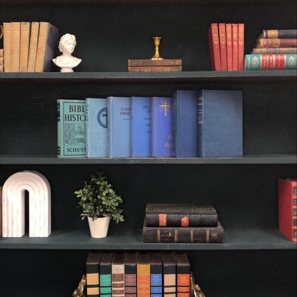 Classic Books by the Foot: Vintage Blue Theology Books Christian Library Decor, Display Hardcovers