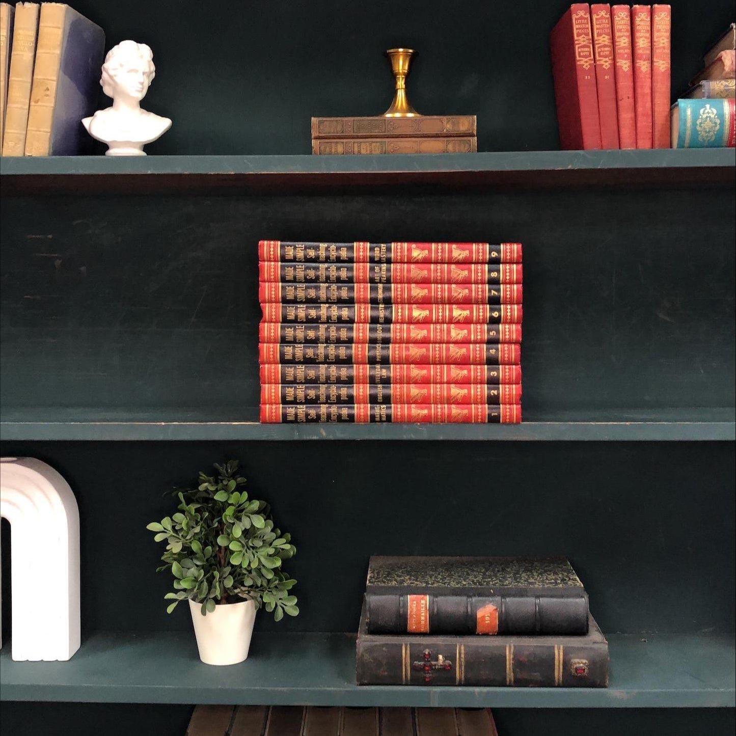 Classic Books by the Foot: Vintage Red Self-Teaching Encyclopedia Decorative Set, Display Hardcover