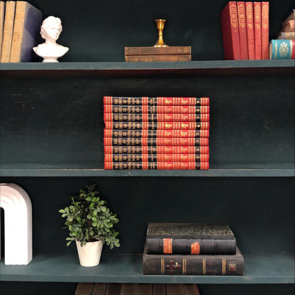 Classic Books by the Foot: Vintage Red Self-Teaching Encyclopedia Decorative Set, Display Hardcover