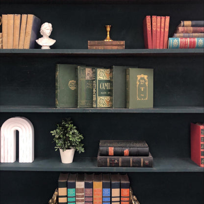 Classic Books by the Foot: Victorian Green Classic Book Bundle French and English Library Decor, Display Hardcovers set