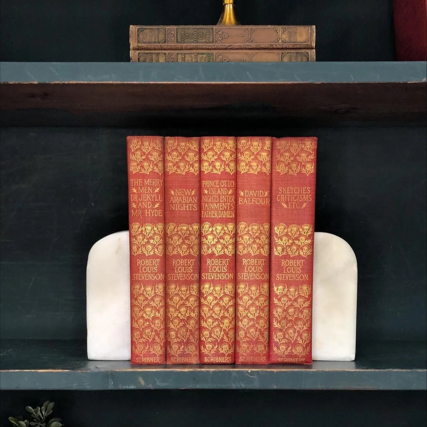 Classic Books by the Foot: Ornate Antique Red and Gold Robert Louis Stevenson Set, Display Hardcovers
