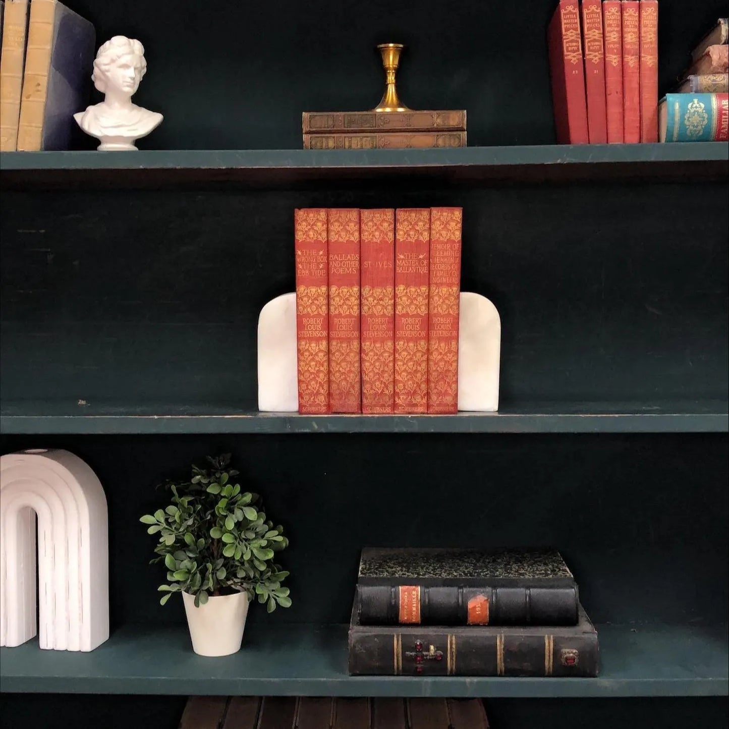 Classic Books by the Foot: Ornate Antique Red and Gold Robert Louis Stevenson Set, Display Hardcovers
