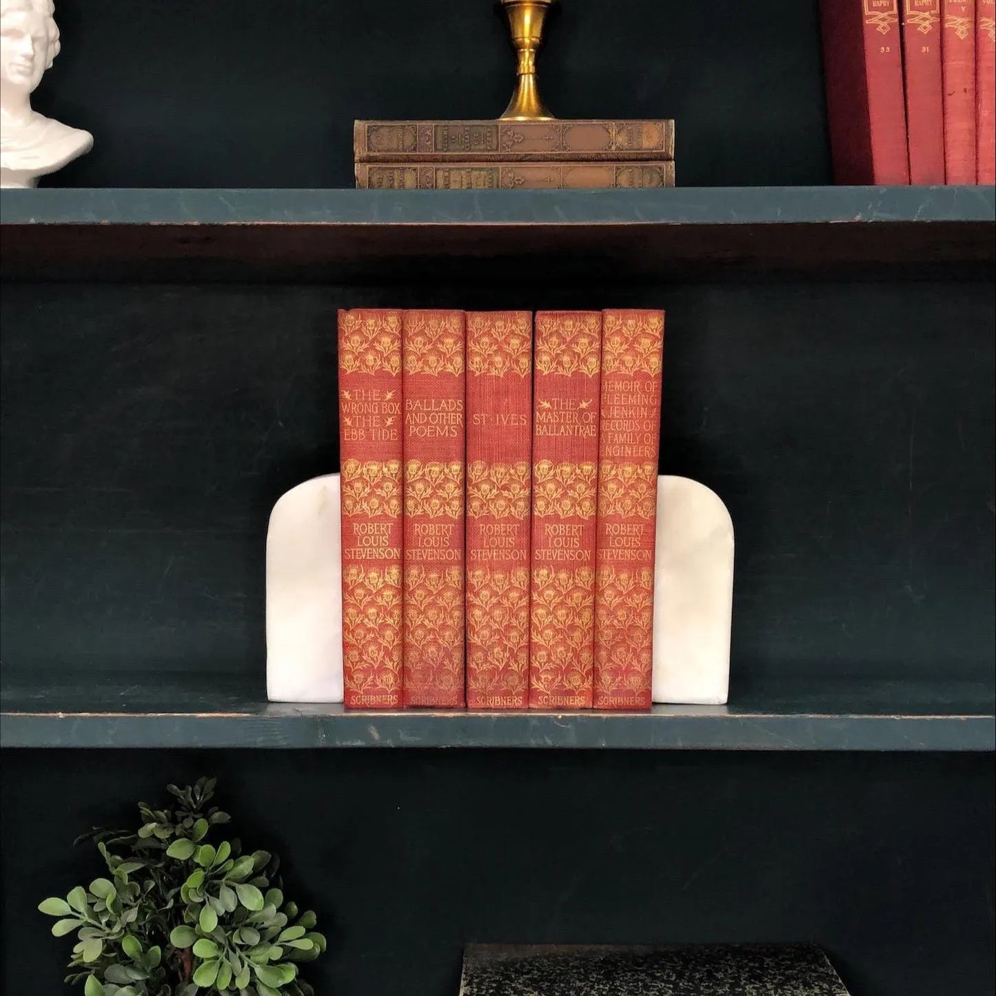 Classic Books by the Foot: Ornate Antique Red and Gold Robert Louis Stevenson Set, Display Hardcovers