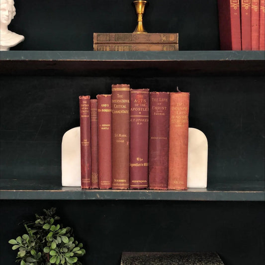Classic Books by the Foot: Antique Red Theology Book Bundle Old Christian Study Library Decor, Hardcover Display