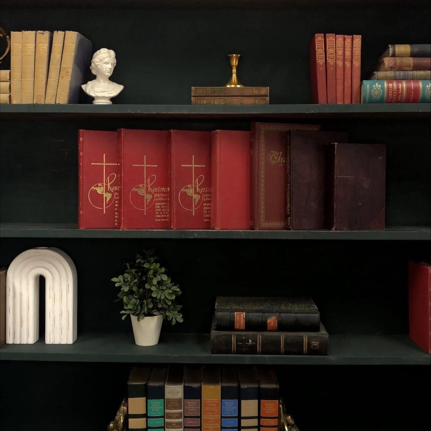 Classic Books by the Foot: Vintage Red Christian Book Bundle Theology Study Library Decor, Hardcover Display