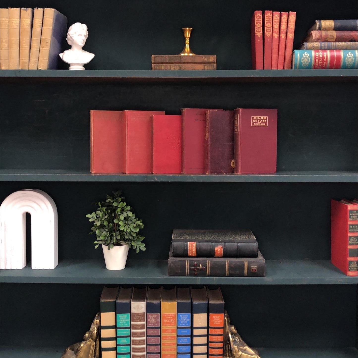 Classic Books by the Foot: Antique Pocket-Sized Classics Bundle Burgundy Crimson European Study Decor, Display Hardcovers