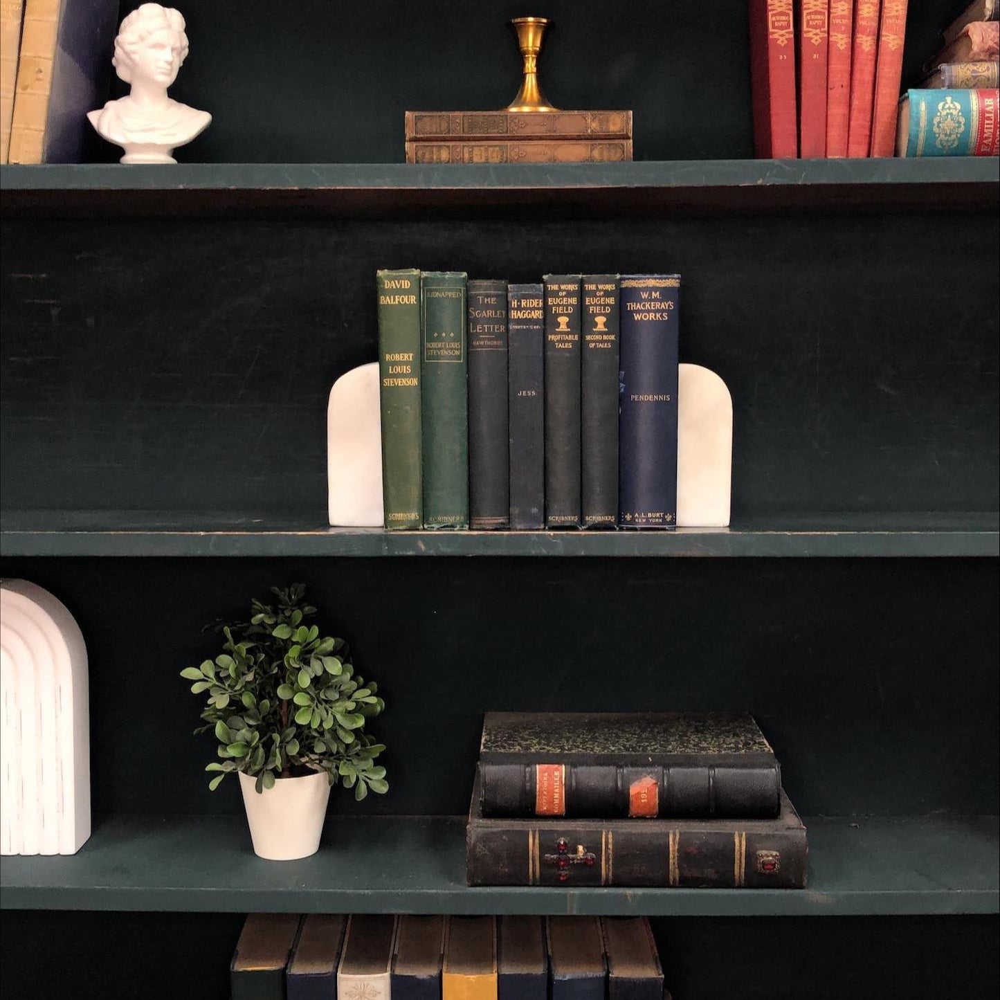 Classic Books by the Foot: Victorian Gentleman Library Decor Antique Green and Navy Classic Bundle, Display Hardcovers