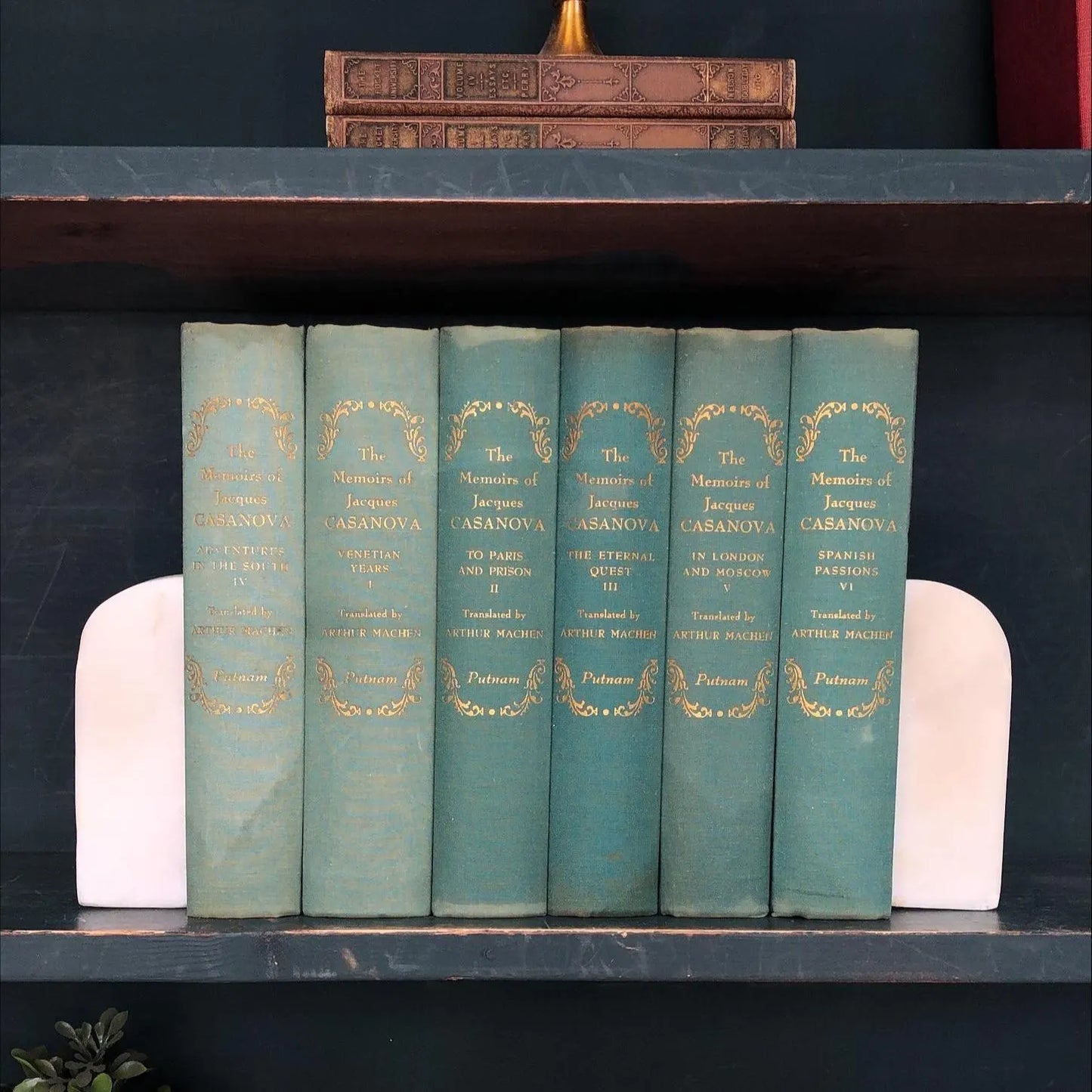 Classic Books by the Foot: Vintage Casanova Memoirs Complete 6 Volume Green Book Set European History Library Decor, Hardcover Display