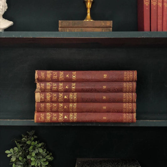 Classic Books by the Foot: Antique Burgundy World's Best Music Set 1908 Music Room Library Decor, Hardcover Display