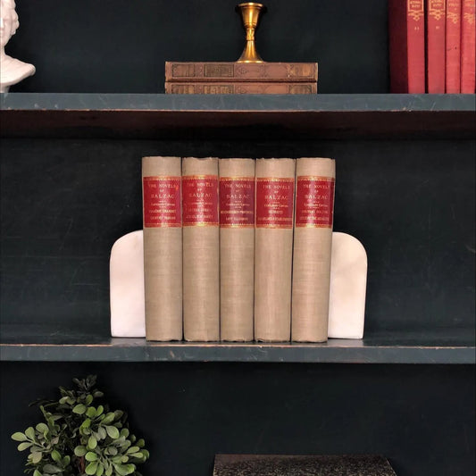 Classic Books by the Foot: Antique Balzac Novel Set 1899 Neutral Grey French Library Decor
