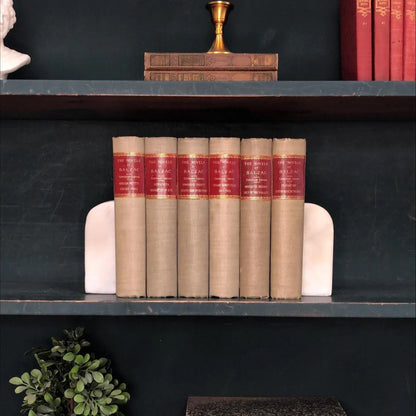 Classic Books by the Foot: Antique Balzac Novel Set 1899 Neutral Grey French Library Decor